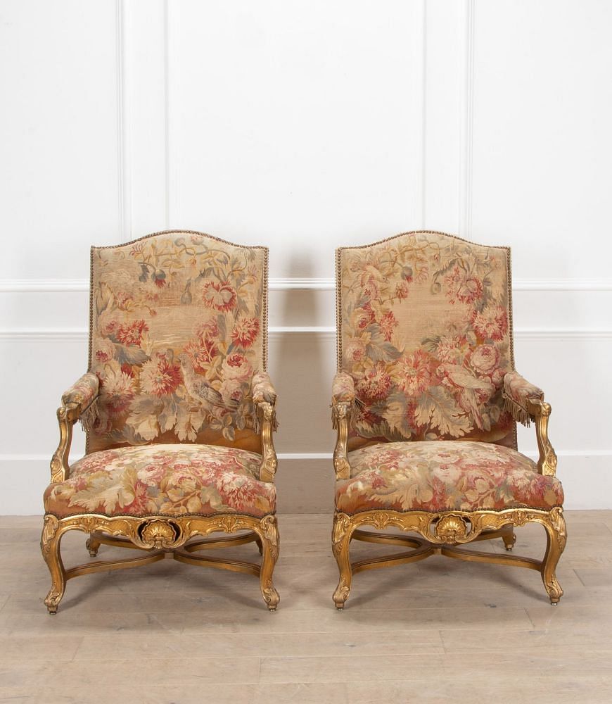 Pair of 19th Century French Louis XV Style Gilt Throne Chairs CH5239744