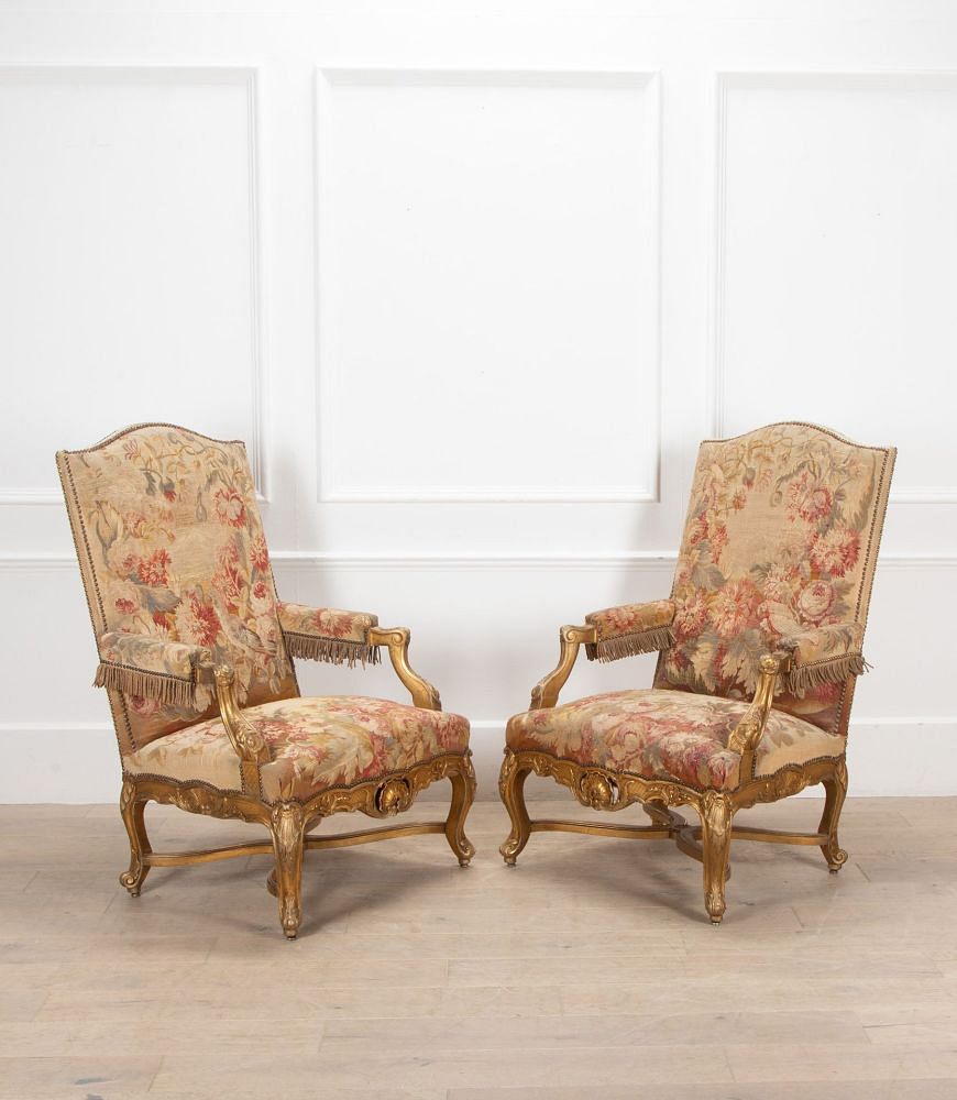 Pair of 19th Century French Louis XV Style Gilt Throne Chairs CH5239744