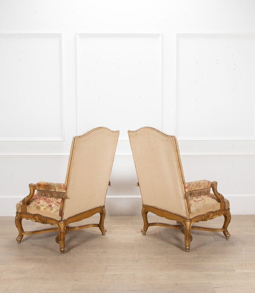 Pair of 19th Century French Louis XV Style Gilt Throne Chairs CH5239744