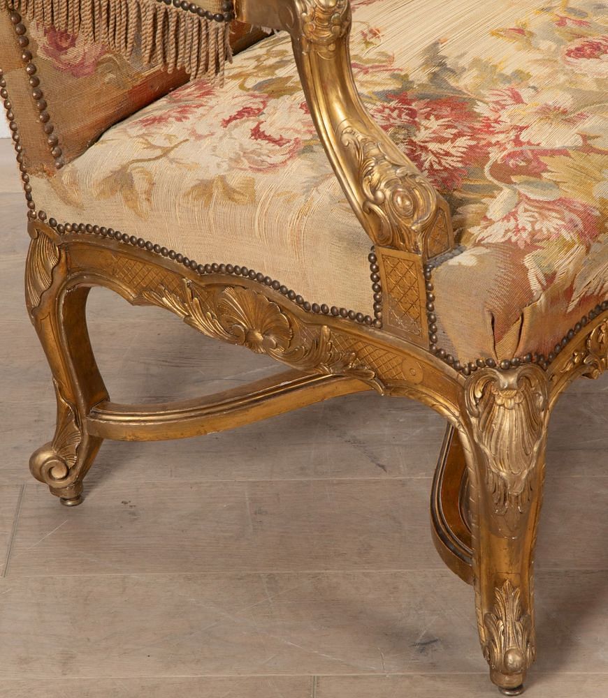 Pair of 19th Century French Louis XV Style Gilt Throne Chairs CH5239744