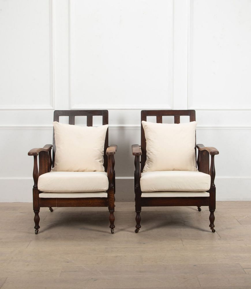 Pair of 19th Century Wylie & Lochhead Reclining Oak Chairs CH7040592