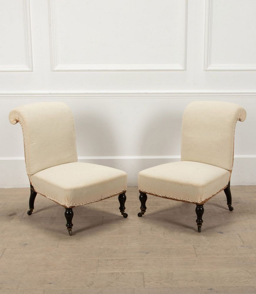 Pair of 19th Century French Scroll Back Chaffeuse Armchairs CH7241187