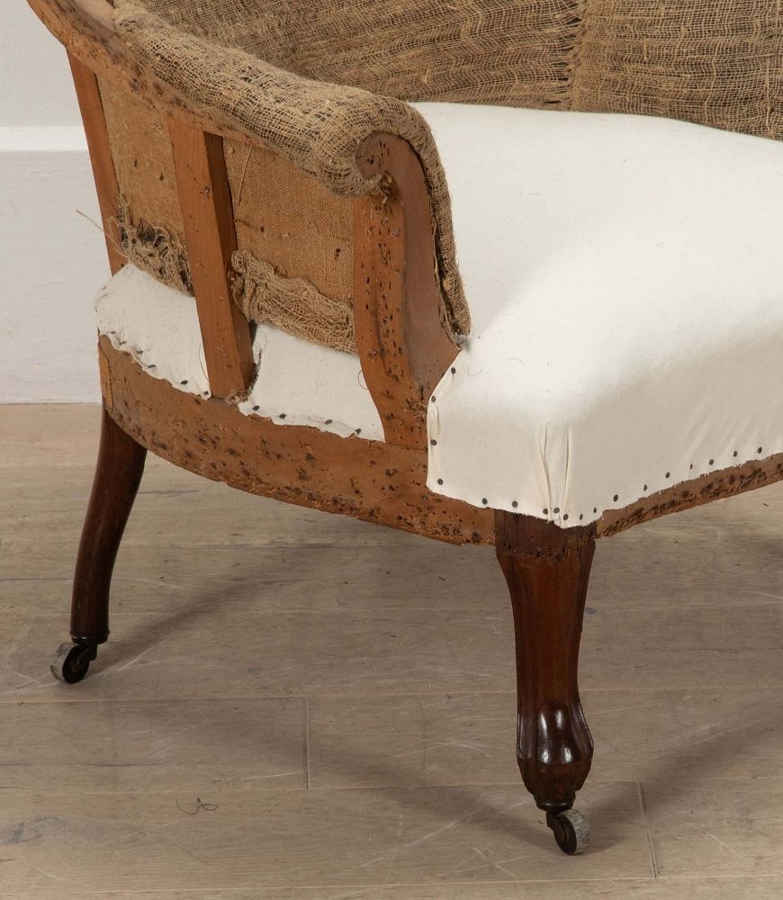 19th Century French Scroll Top Armchair in Hessian and Calico CH7241202