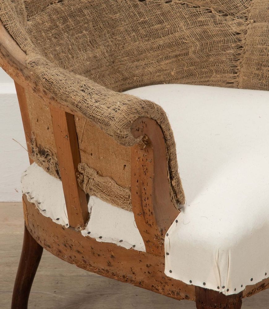 19th Century French Scroll Top Armchair in Hessian and Calico CH7241202