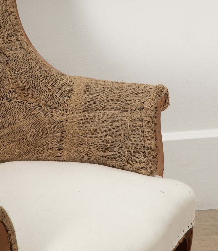 19th Century French Scroll Top Armchair in Hessian and Calico CH7241202