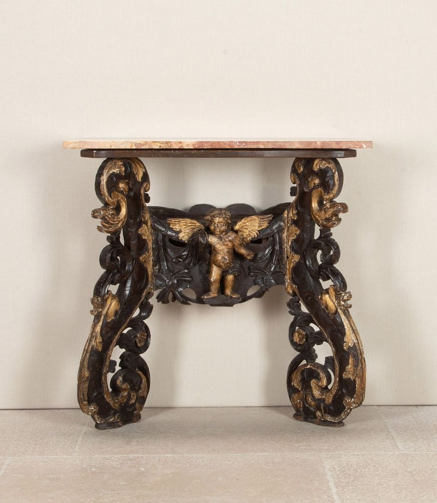 Early 19th Century Italian Carved Wood and Marble Top Console Table CO0343338