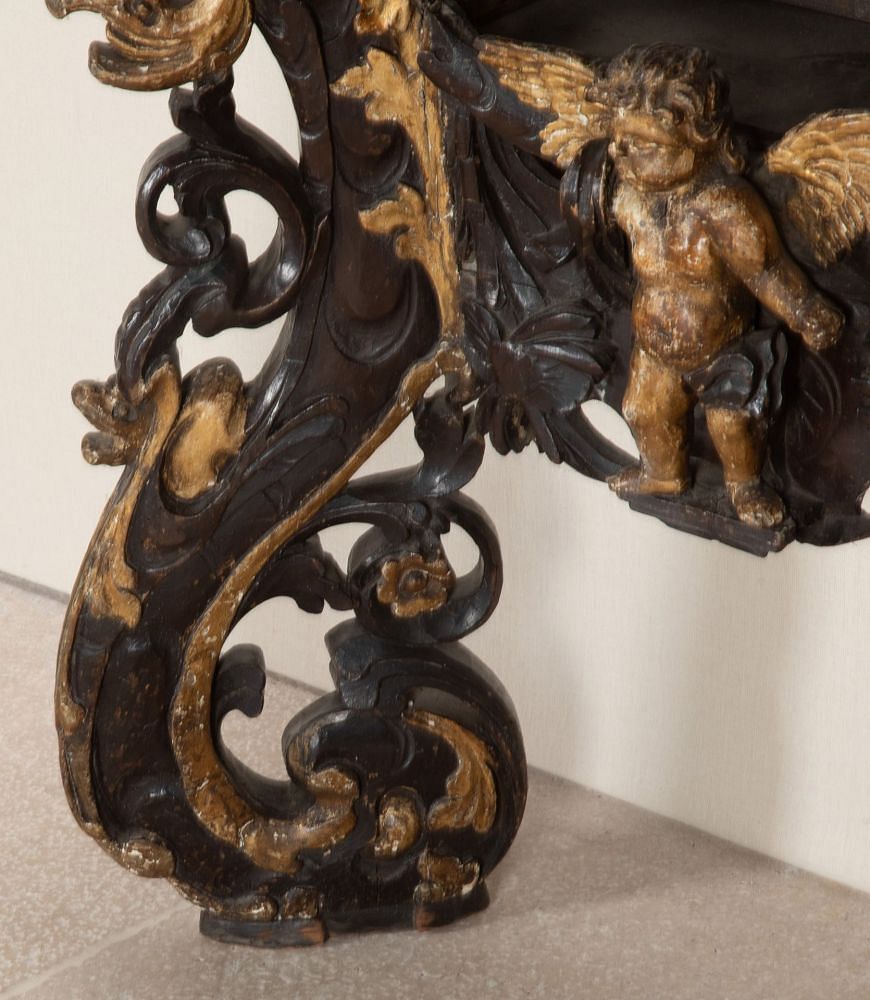Early 19th Century Italian Carved Wood and Marble Top Console Table CO0343338