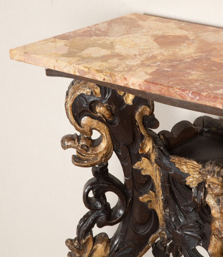 Early 19th Century Italian Carved Wood and Marble Top Console Table CO0343338