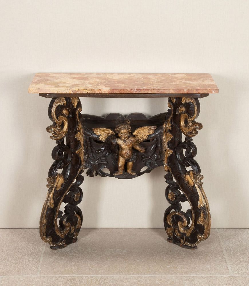 Early 19th Century Italian Carved Wood and Marble Top Console Table CO0343338