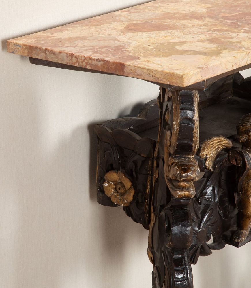 Early 19th Century Italian Carved Wood and Marble Top Console Table CO0343338