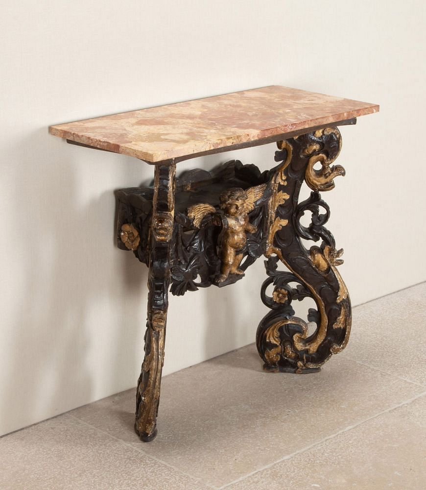 Early 19th Century Italian Carved Wood and Marble Top Console Table CO0343338