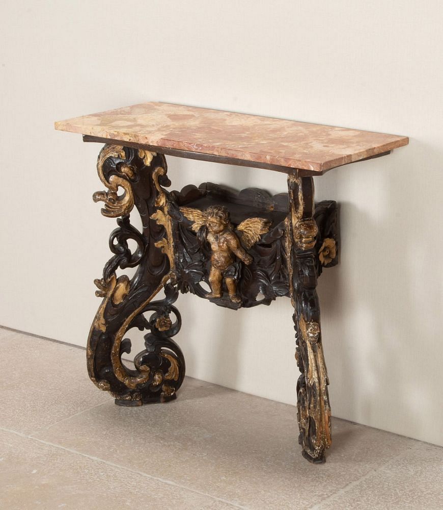 Early 19th Century Italian Carved Wood and Marble Top Console Table CO0343338