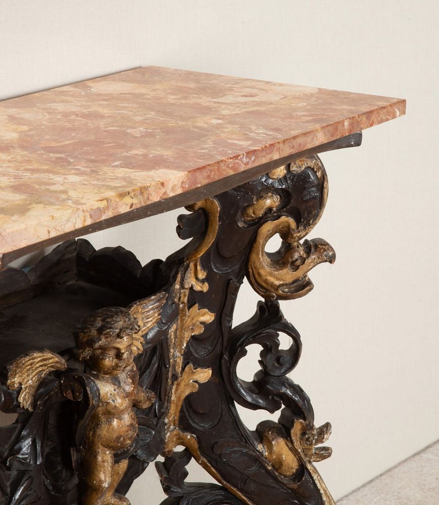 Early 19th Century Italian Carved Wood and Marble Top Console Table CO0343338