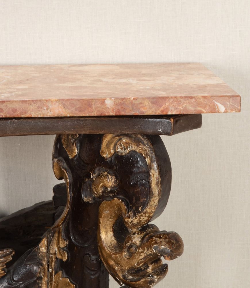 Early 19th Century Italian Carved Wood and Marble Top Console Table CO0343338