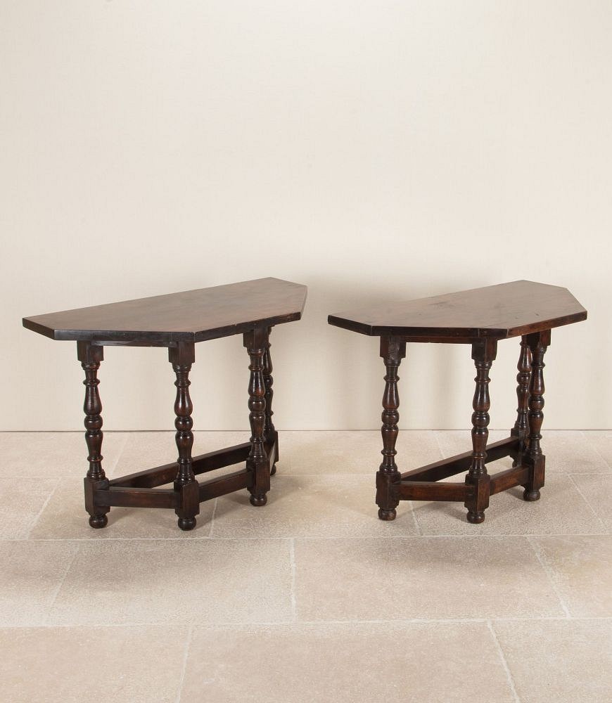 Pair of Late 18th Century Italian Solid Walnut Console Tables CO3442952