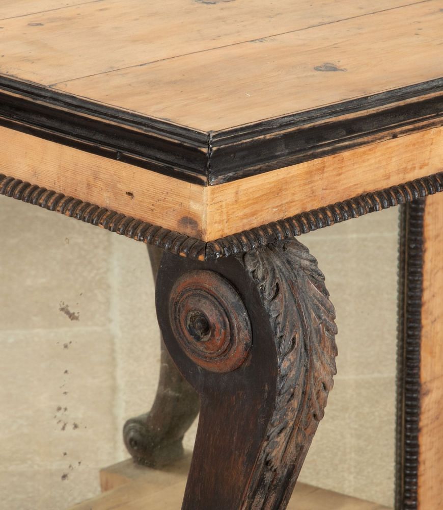 19th Century English Pine Console Table with Ebonised Legs and Mirror CO3643116
