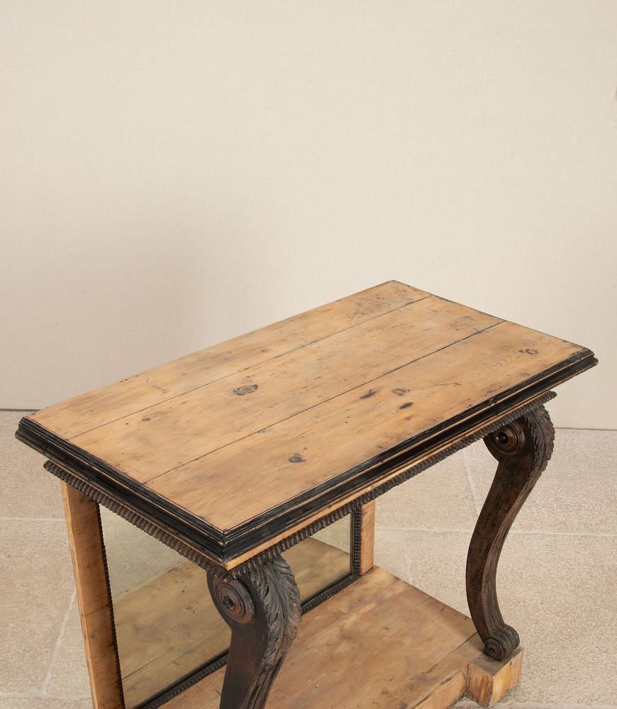 19th Century English Pine Console Table with Ebonised Legs and Mirror CO3643116