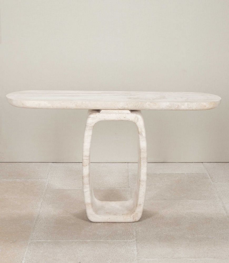 Contemporary Italian Travertine Console Table with 0 Shape Leg CO4643094