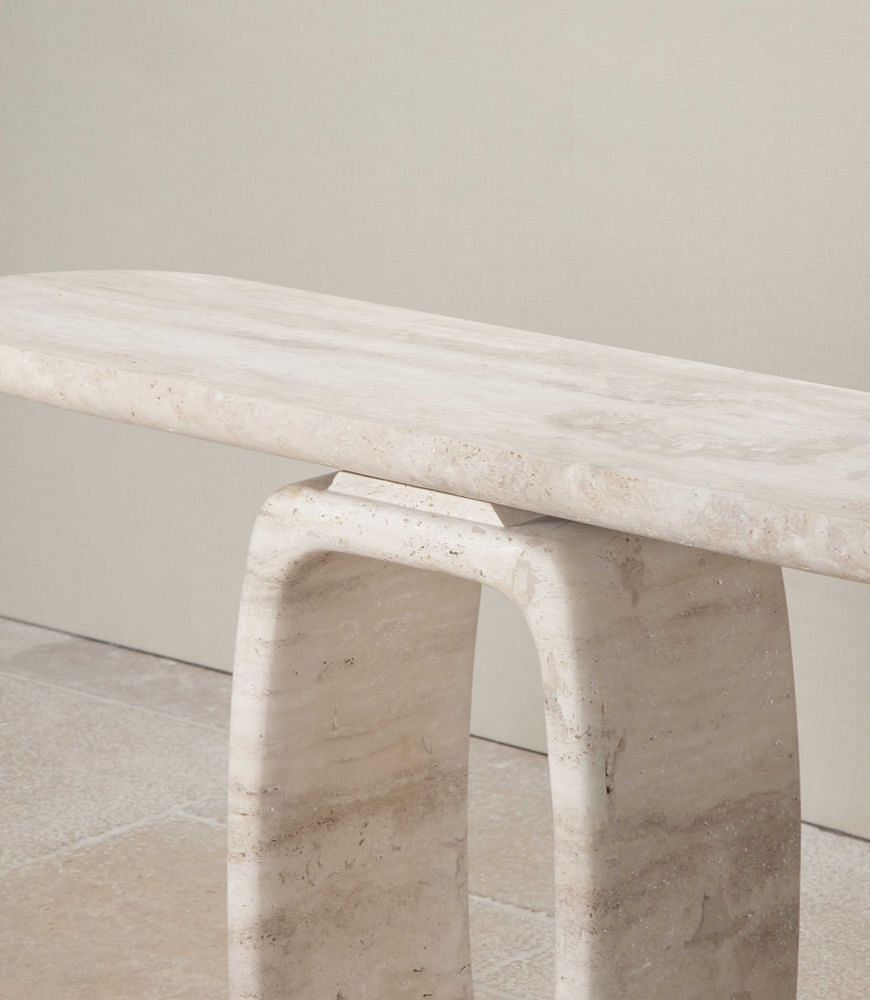 Contemporary Italian Travertine Console Table with 0 Shape Leg CO4643094
