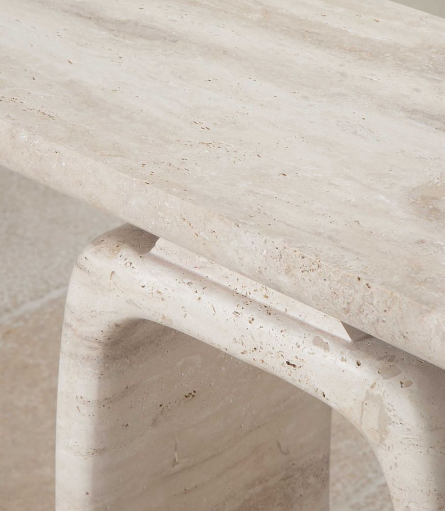 Contemporary Italian Travertine Console Table with 0 Shape Leg CO4643094