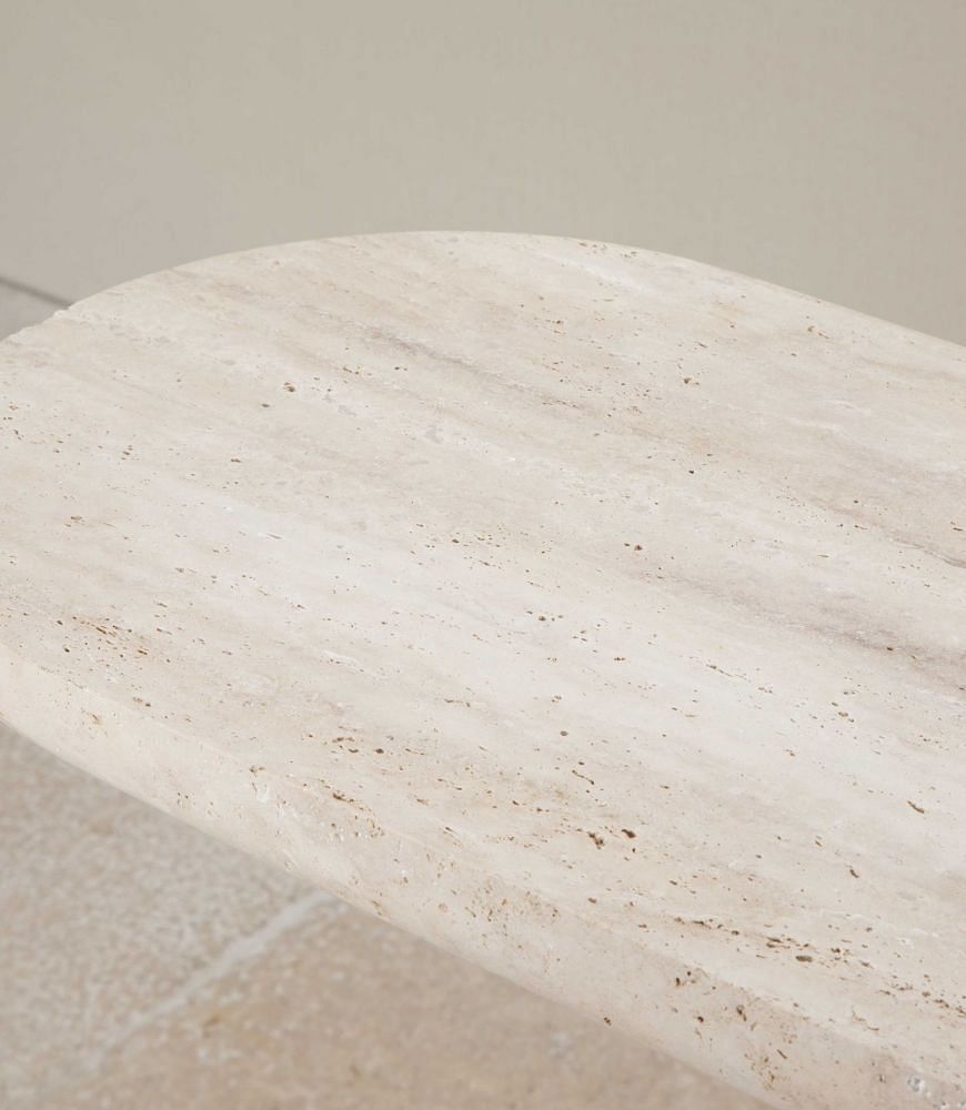 Contemporary Italian Travertine Console Table with 0 Shape Leg CO4643094
