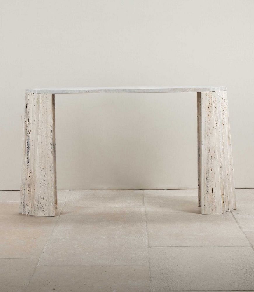 Contemporary Italian Brutalist Style Travertine Console Table CO4643127