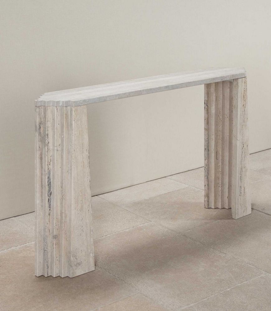 Contemporary Italian Brutalist Style Travertine Console Table CO4643127