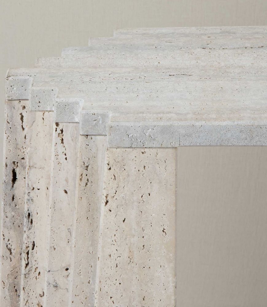Contemporary Italian Brutalist Style Travertine Console Table CO4643127