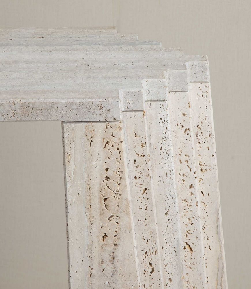 Contemporary Italian Brutalist Style Travertine Console Table CO4643127