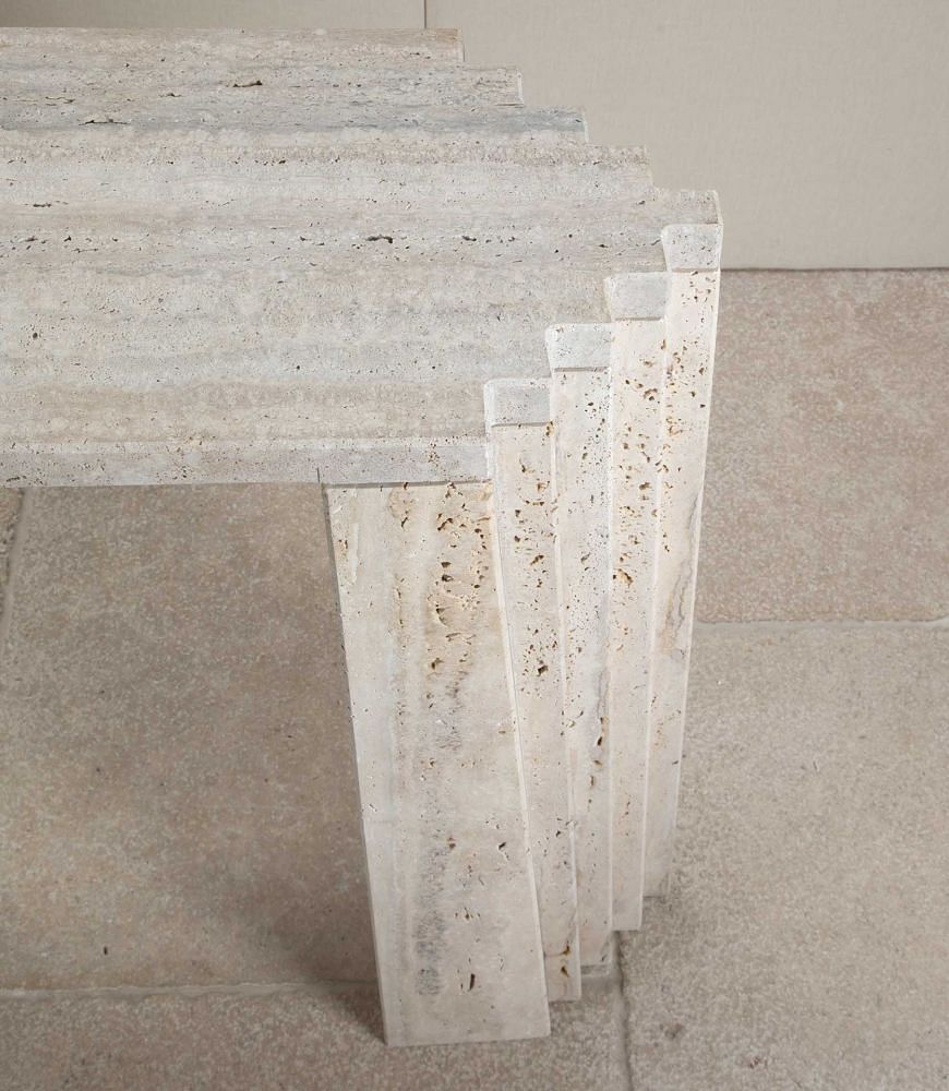 Contemporary Italian Brutalist Style Travertine Console Table CO4643127