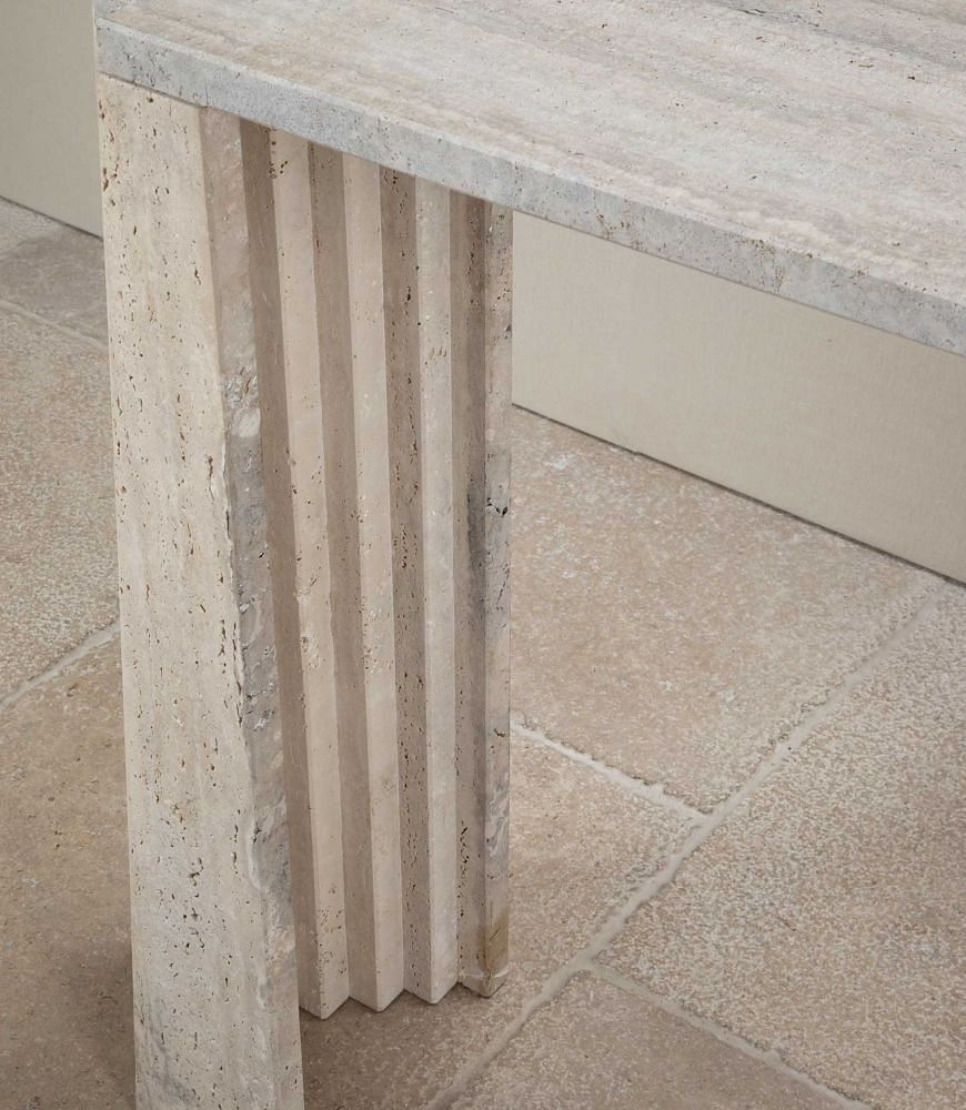 Contemporary Italian Brutalist Style Travertine Console Table CO4643127