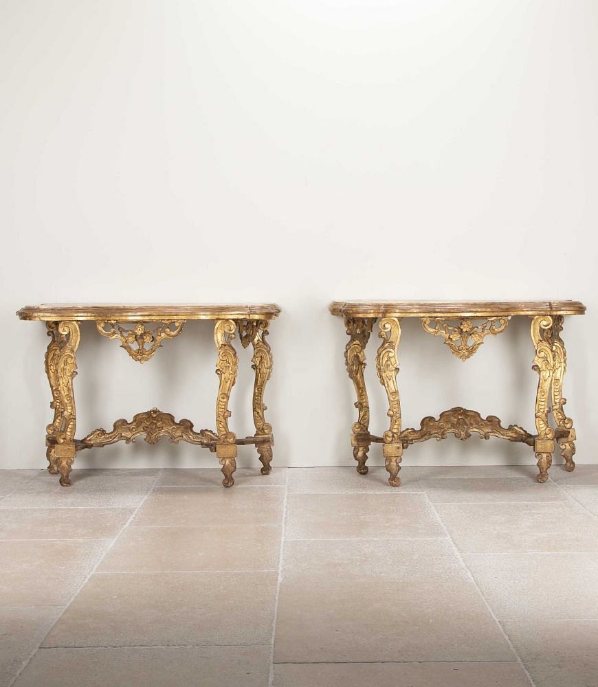 Pair of Late 17th Century Italian Carved Giltwood Console Tables CO6542547