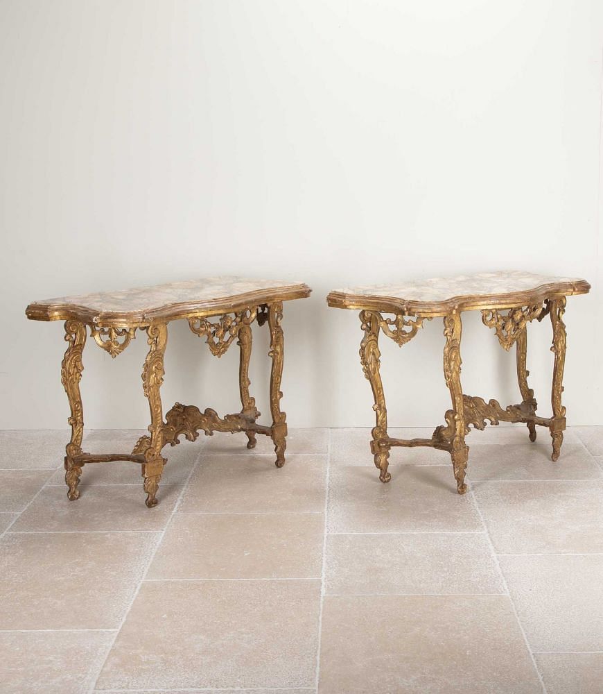 Pair of Late 17th Century Italian Carved Giltwood Console Tables CO6542547