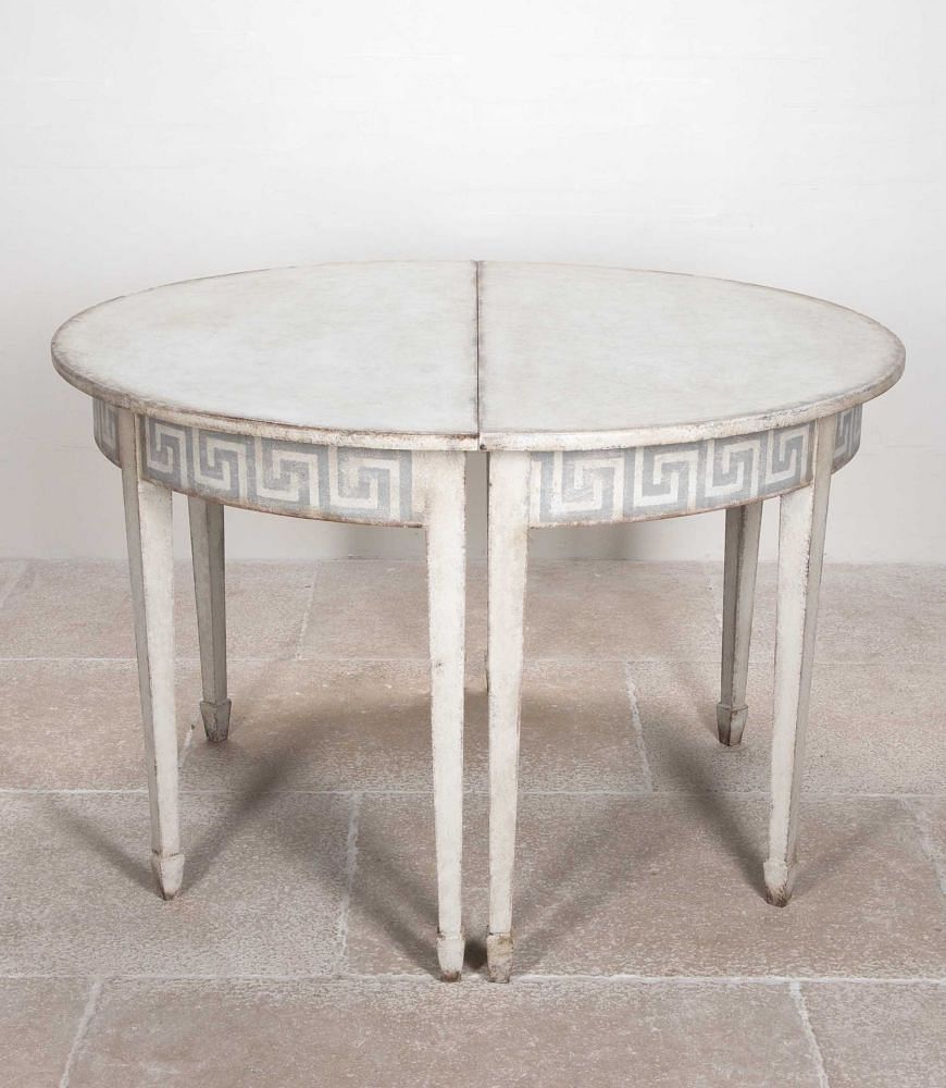 Pair of Late 19th Century Demi Lune Tables with Painted Greek Key Detail CO8341629