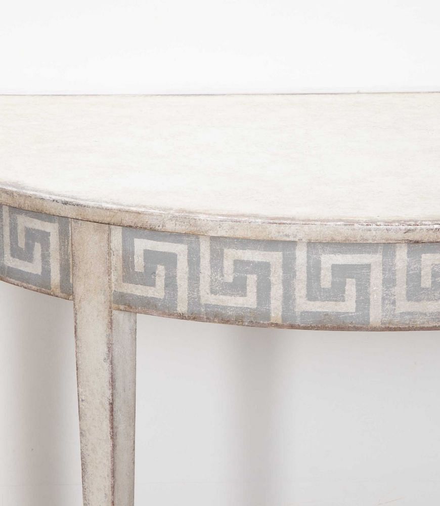 Pair of Late 19th Century Demi Lune Tables with Painted Greek Key Detail CO8341629