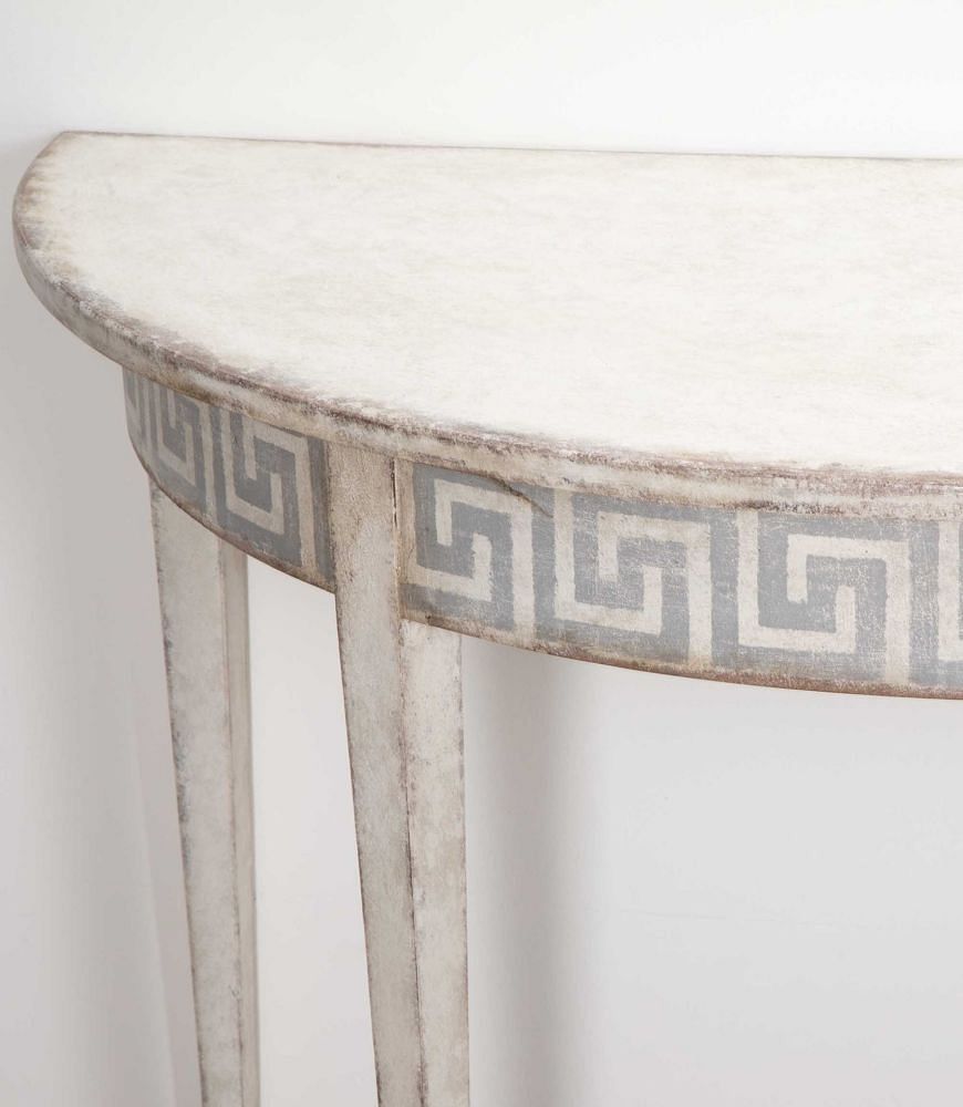 Pair of Late 19th Century Demi Lune Tables with Painted Greek Key Detail CO8341629