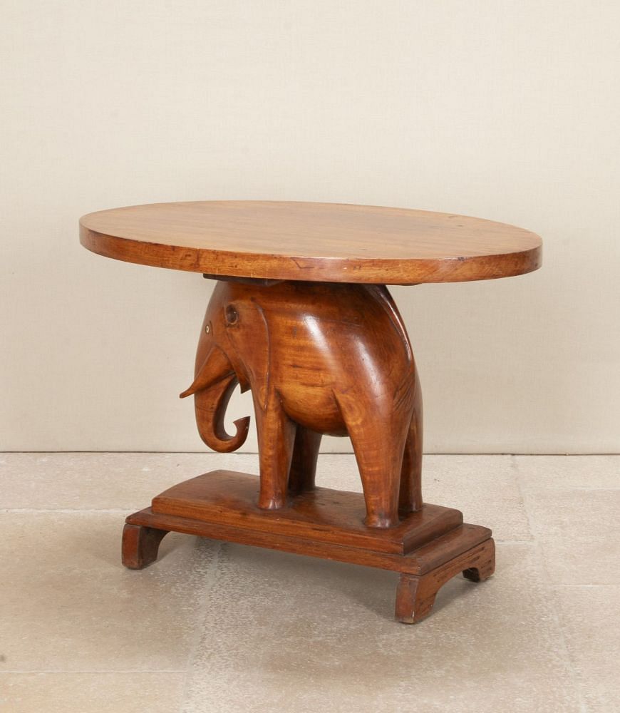 Large Early 20th Century Colonial African Elephant Teak Table CT0542106