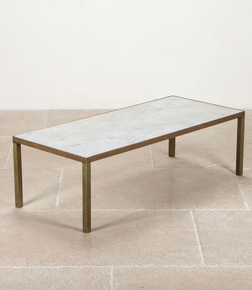 Mid-Century English Marble and Brass Coffee Table CT0742513