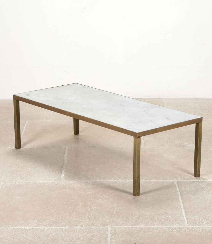 Mid-Century English Marble and Brass Coffee Table CT0742513