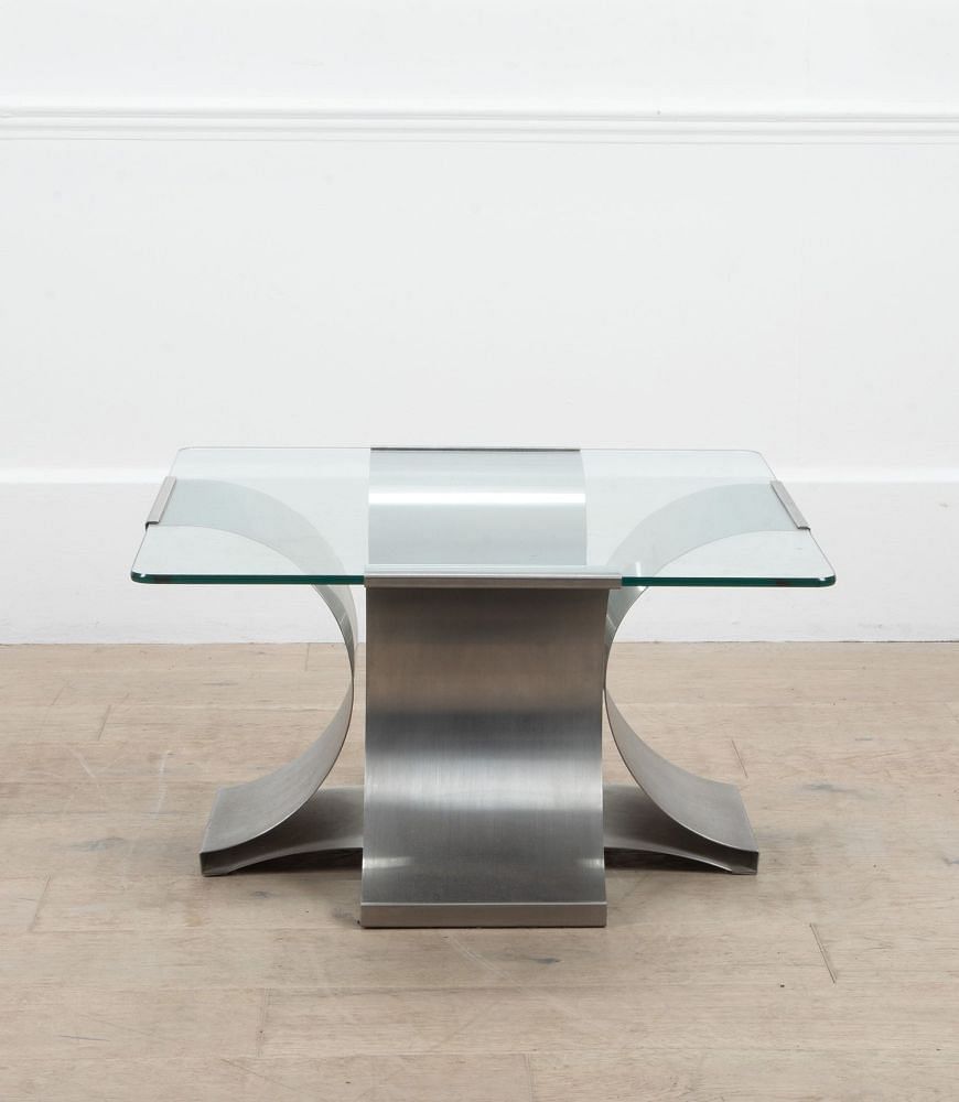 Mid 20th Century Low Square Yable in Steel - Attributed to François Monnet CT2939489