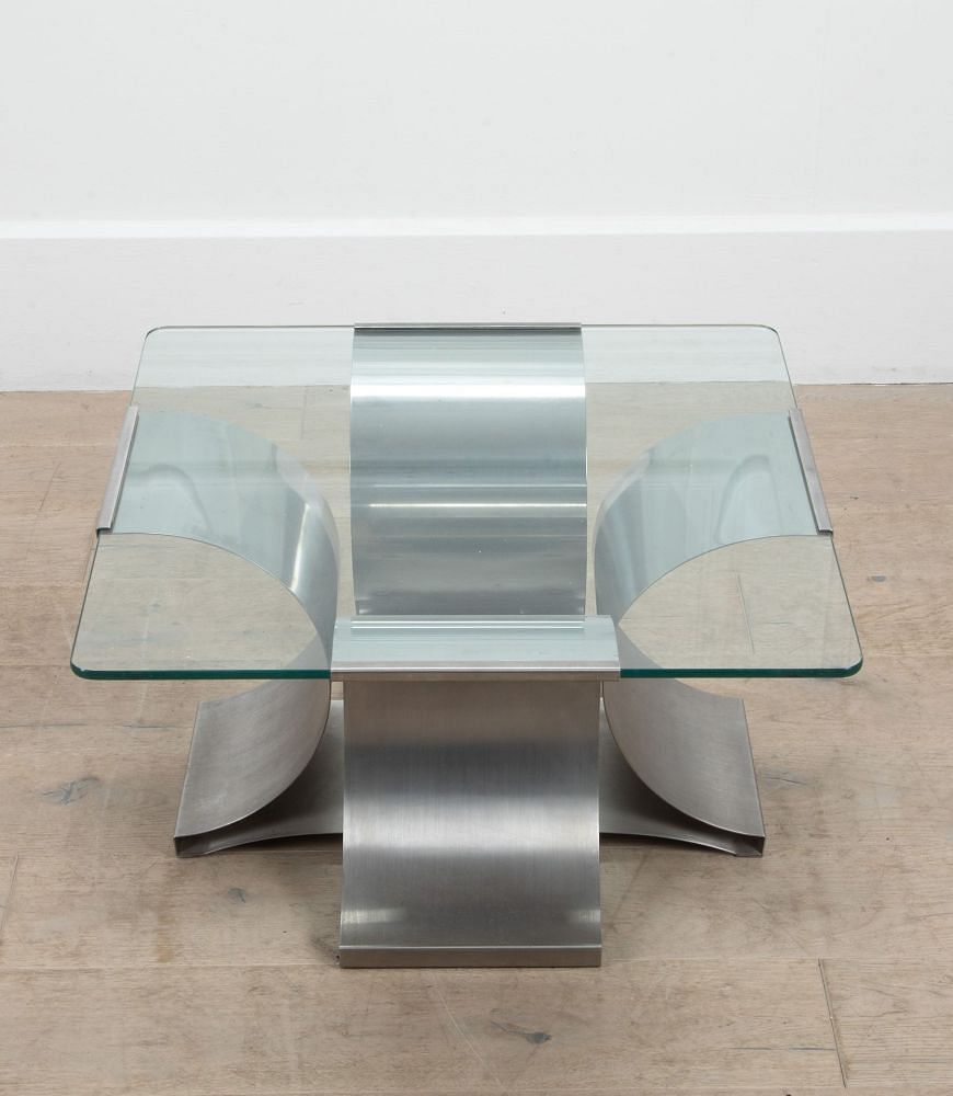 Mid 20th Century Low Square Yable in Steel - Attributed to François Monnet CT2939489