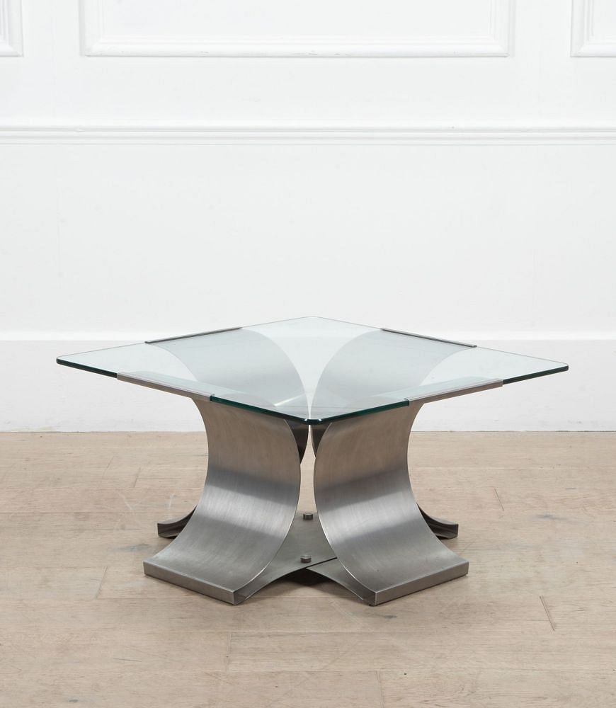 Mid 20th Century Low Square Yable in Steel - Attributed to François Monnet CT2939489