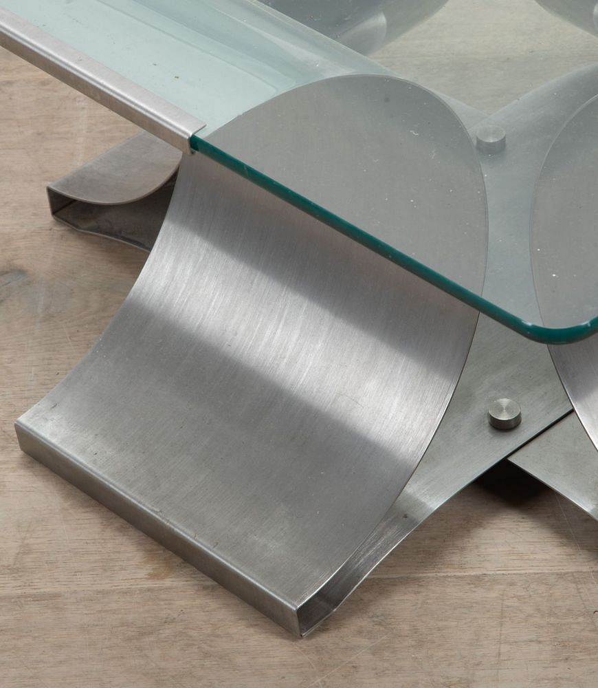 Mid 20th Century Low Square Yable in Steel - Attributed to François Monnet CT2939489