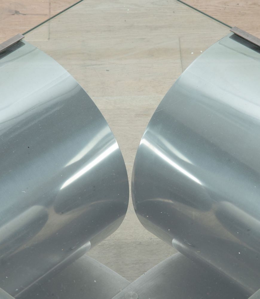 Mid 20th Century Low Square Yable in Steel - Attributed to François Monnet CT2939489