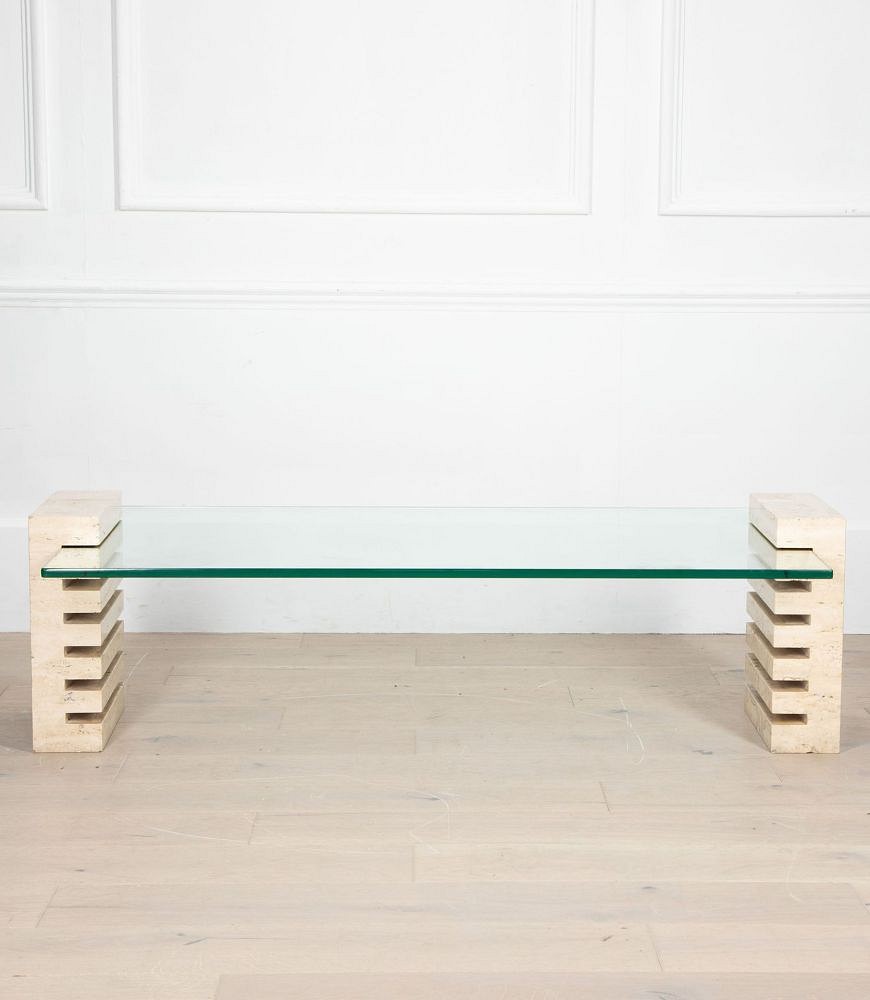 Mid-Century Italian Travertine and Glass Adjustable Coffee Table CT4635019
