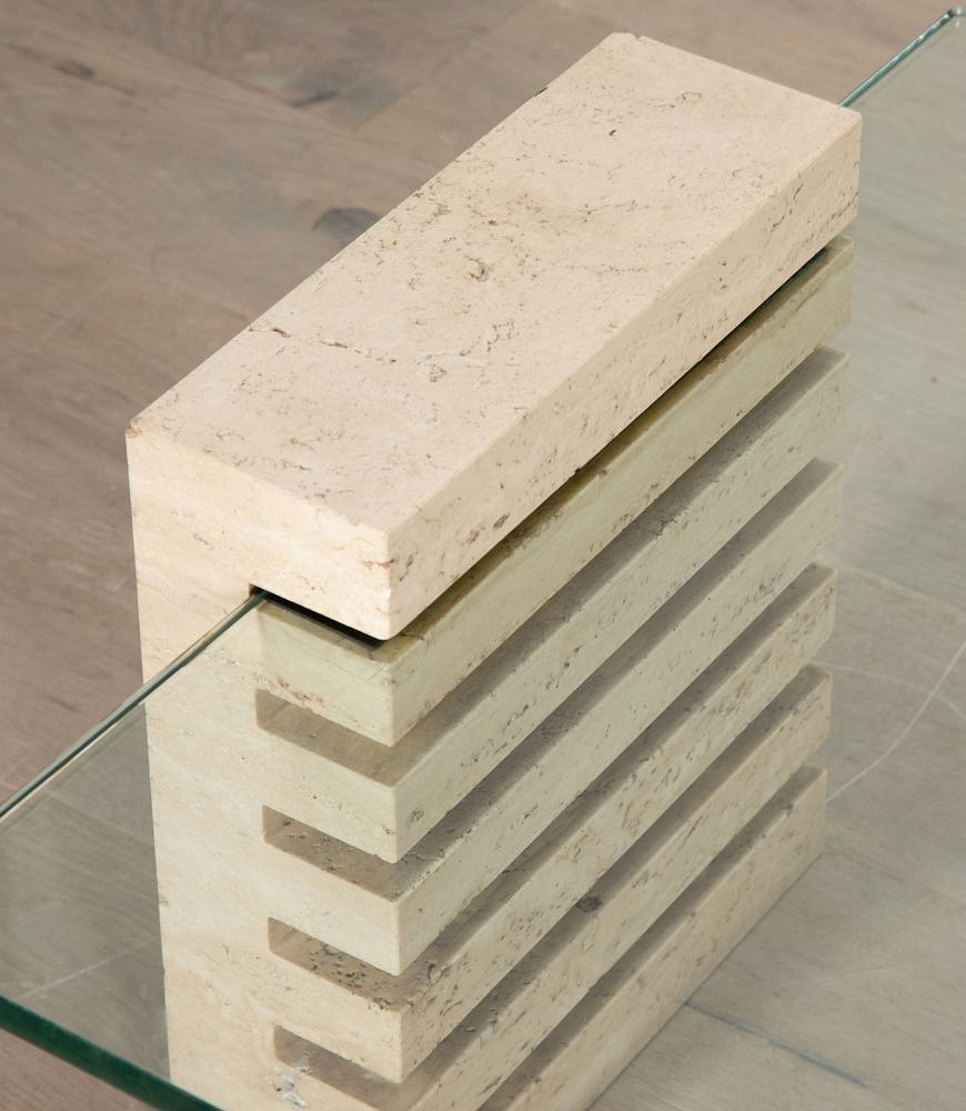 Mid-Century Italian Travertine and Glass Adjustable Coffee Table CT4635019