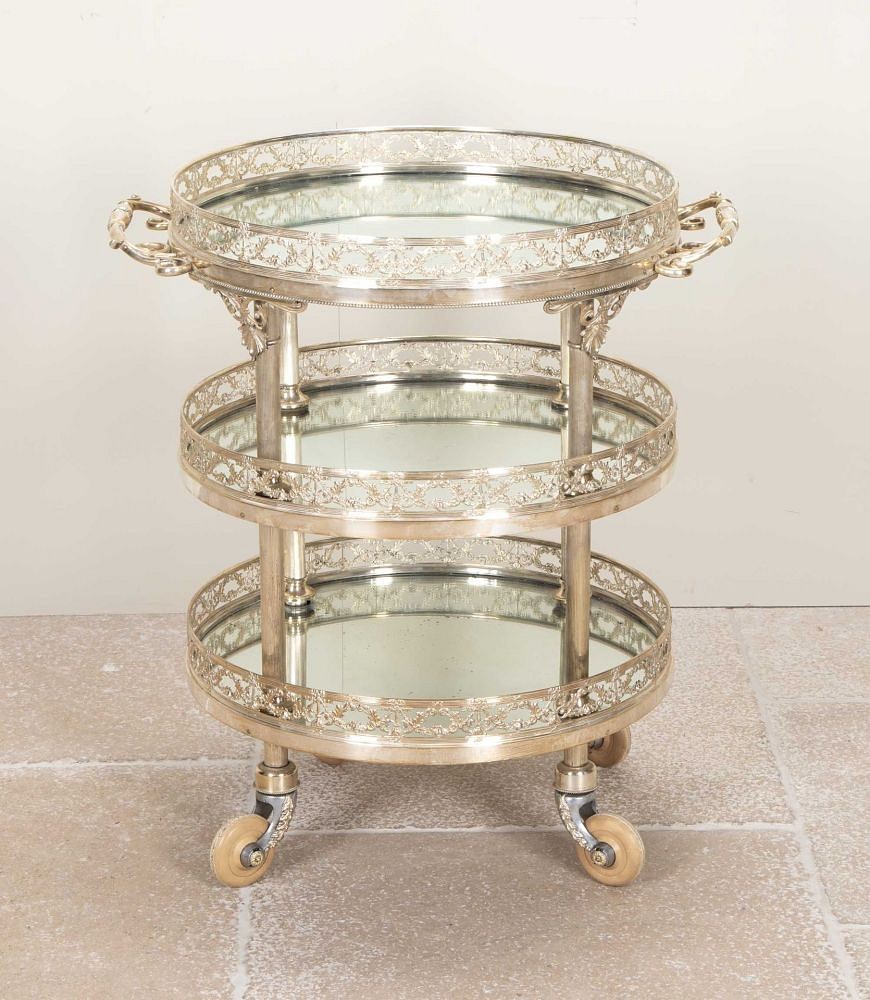 20th Century Three Tier Silver Plate Mirrored Drinks Trolley CT6542554