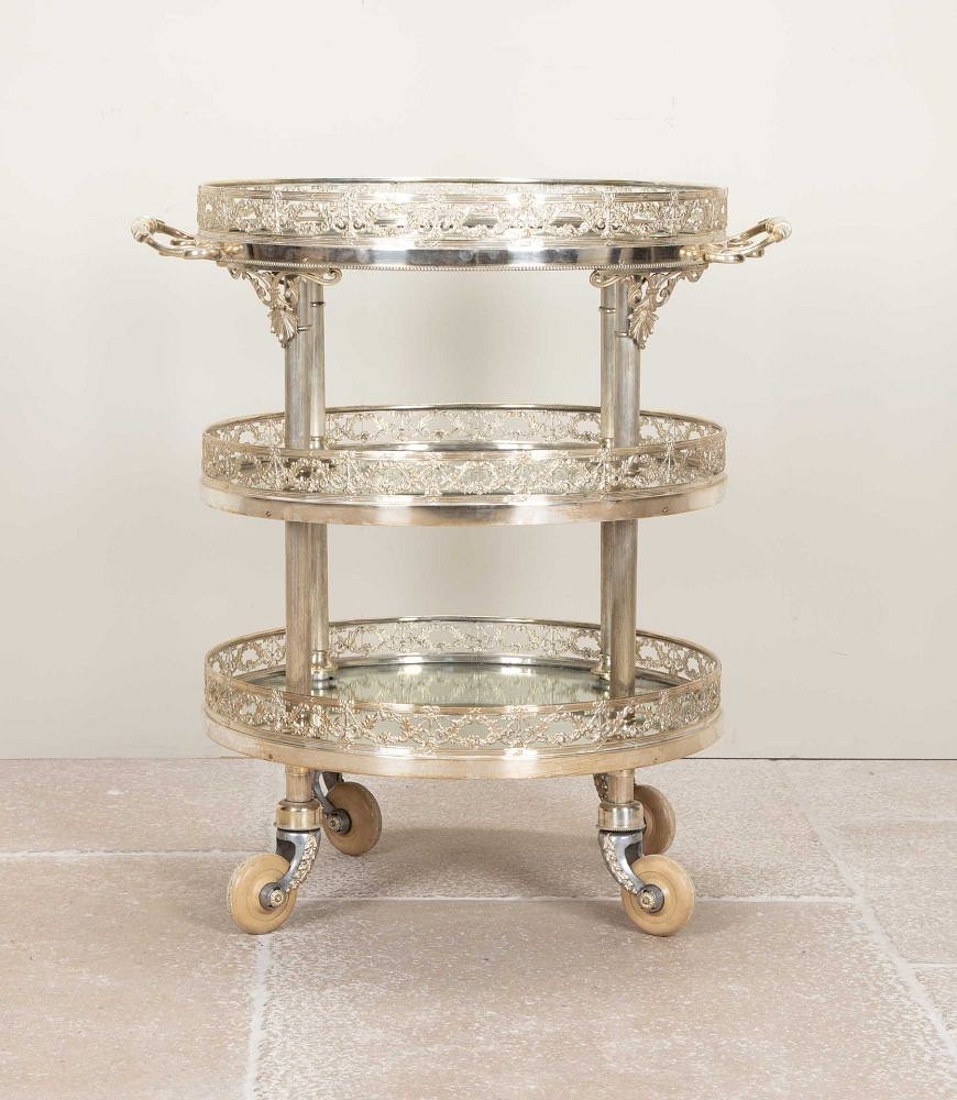 20th Century Three Tier Silver Plate Mirrored Drinks Trolley CT6542554