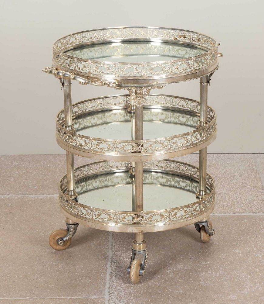 20th Century Three Tier Silver Plate Mirrored Drinks Trolley CT6542554