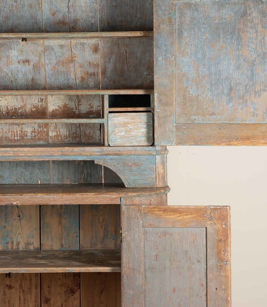 19th Century Two Part Cabinet in Original Paint, from Umea Vasterbotten, Sweden CU6041465